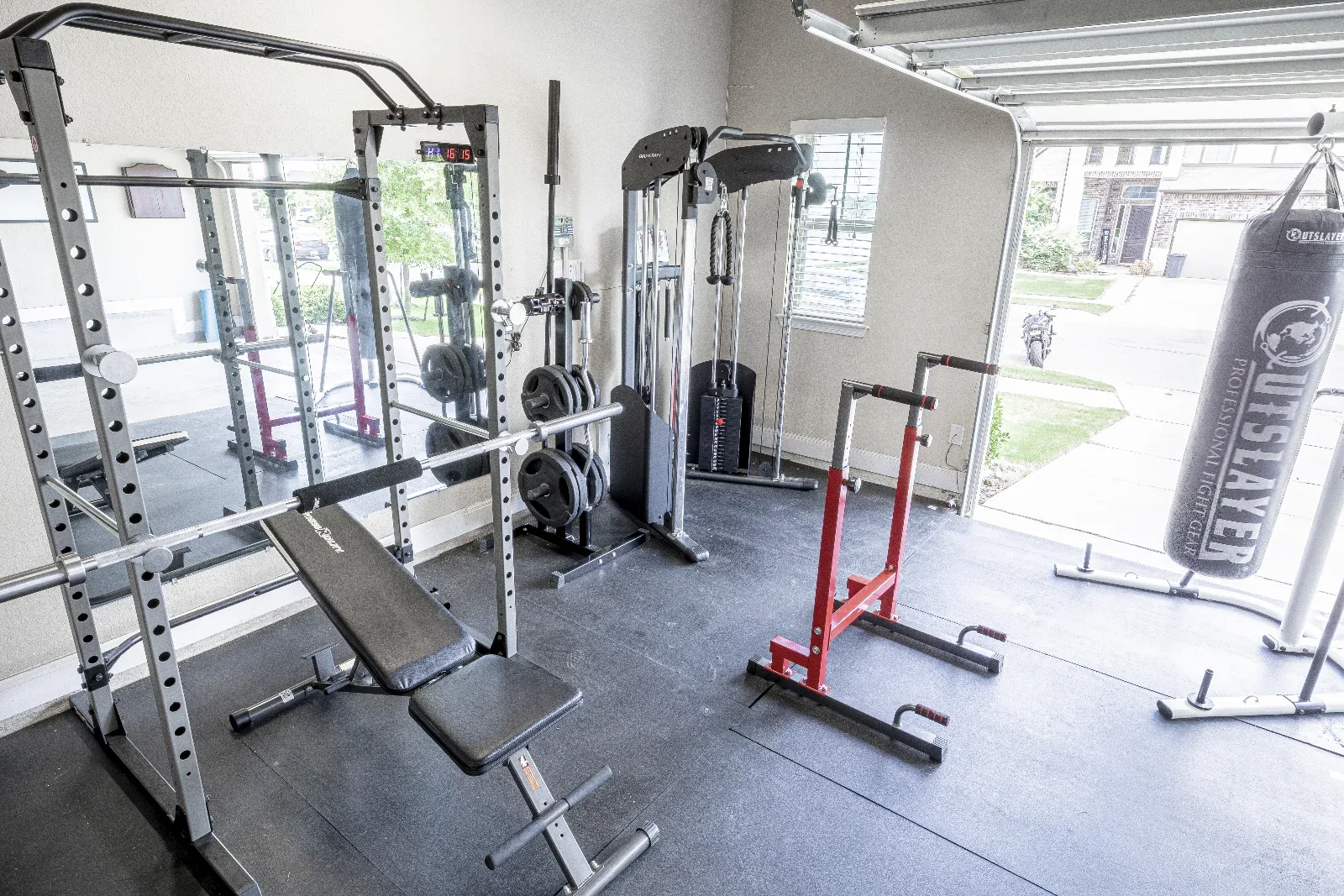 Garage gym at Downwind Beach House- Randolph AFB Lodging